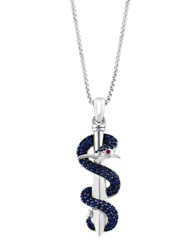 Effy Collection Effy Men's Sapphire (5/8 Ct. T.w.) & Ruby Accent Snake & Sword 22" Pendant Necklace In Sterling Silv In Sterling Silver