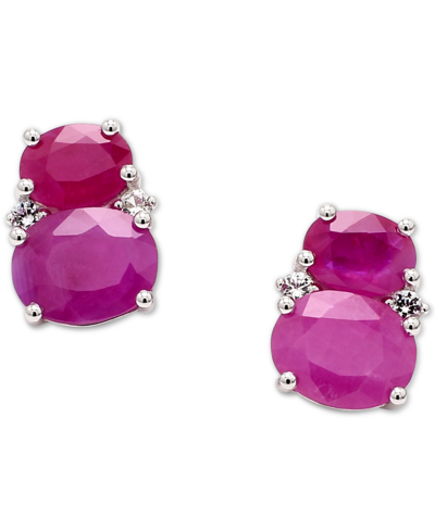 Macy's Sapphire (7 Ct. T.w.) & White Sapphire (3/8 Ct. T.w.) Stud Earrings In Sterling Silver (also Availab In Ruby
