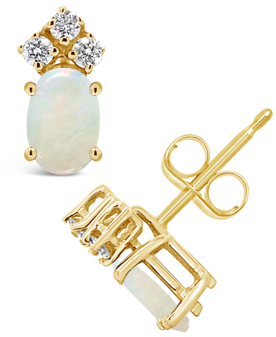 Macy's Opal (1/2 Ct. T.w.) And Diamond (1/8 Ct. T.w.) Stud Earrings In 14k Yellow Gold Or 14k White Gold