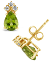 Macy's Peridot And Diamond Stud Earrings (1-1/10 Ct.t.w And 1/8 Ct.t.w) 14k Yellow Gold In Peridot