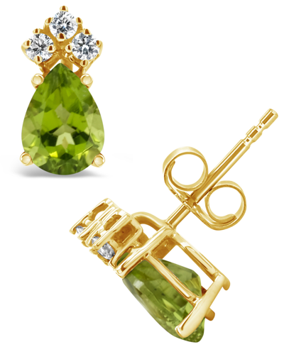 Macy's Peridot And Diamond Stud Earrings (1-1/10 Ct.t.w And 1/8 Ct.t.w) 14k Yellow Gold