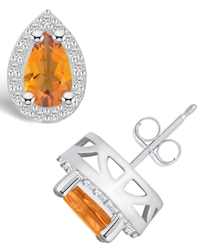 Macy's Citrine (1-3/4 Ct. T.w.) And Diamond (1/3 Ct. T.w.) Halo Stud Earrings In 14k White Gold