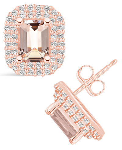 Macy's Morganite (1-3/4 Ct. T.w.) And Diamond (3/4 Ct. T.w.) Halo Stud Earrings In 14k Rose Gold