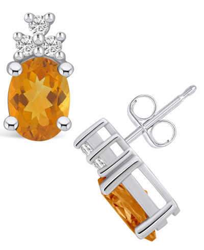 Macy's Citrine (2-3/8 Ct. T.w.) And Diamond (1/5 Ct. T.w.) Stud Earrings In 14k White Gold