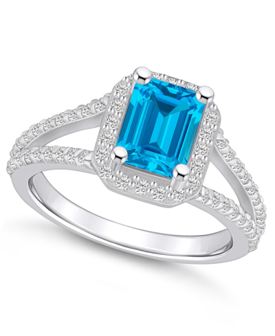Macy's Blue Topaz (2 Ct. T.w.) And Diamond (1/2 Ct. T.w.) Halo Ring In 14k White Gold