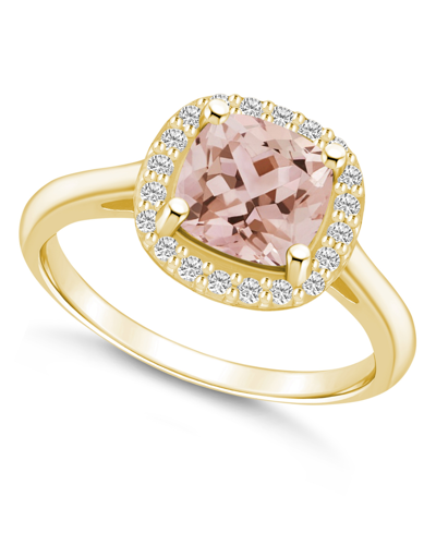 Macy's Morganite (2 Ct. T.w.) And Diamond (1/4 Ct. T.w.) Halo Ring In 14k Yellow Gold