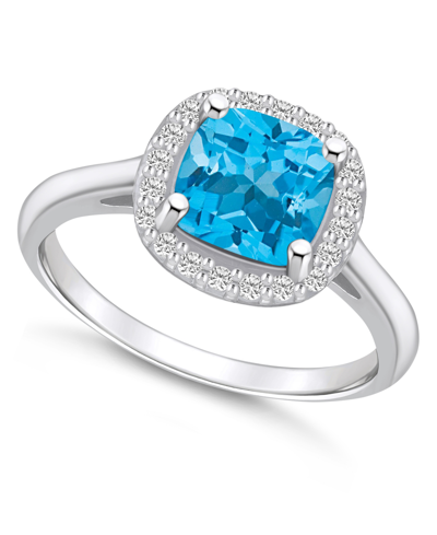 Macy's Blue Topaz (2-3/4 Ct. T.w.) And Diamond (1/4 Ct. T.w.) Halo Ring In 14k White Gold