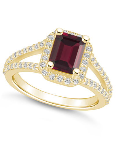 Macy's Garnet (2 Ct. T.w.) And Diamond (1/2 Ct. T.w.) Halo Ring In 14k Yellow Gold