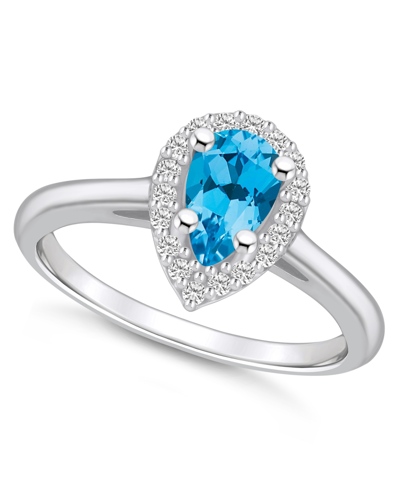 Macy's Blue Topaz (1 Ct. T.w.) And Diamond (1/5 Ct. T.w.) Halo Ring In 14k White Gold