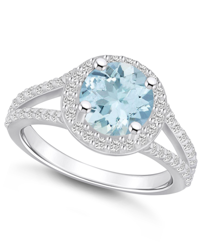 Macy's Aquamarine (1-7/8 Ct. T.w.) And Diamond (1/2 Ct. T.w.) Halo Ring In 14k White Gold