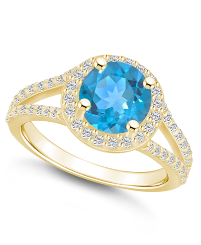 Macy's Blue Topaz (2-3/8 Ct. T.w.) And Diamond (1/2 Ct. T.w.) Halo Ring In 14k Yellow Gold