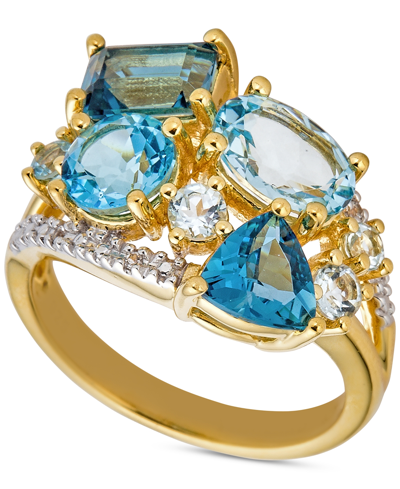 Macy's Multi-stone (4-5/8 Ct. T.w.) Cluster Statement Ring In 14k Gold-plated Sterling Silver In Blue  White Topaz