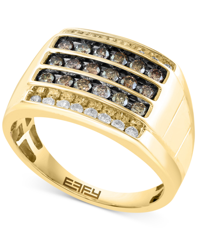 Effy Collection Effy Men's Espresso Diamond (5/8 Ct. T.w.) & White Diamond (1/3 Ct. T.w.) Ring In 14k Gold