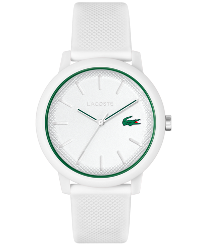 LACOSTE MEN'S L.12.12 WHITE SILICONE STRAP WATCH 42MM