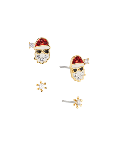 Ava Nadri Santa Stud And Snowflake Stud Earring In 18k Gold Plated Set, 4 Pieces