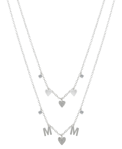 Unwritten Cubic Zirconia Heart Charm "mom" And Daughter Necklace Set With Extender (0.01, 0.12 Ct. T.w.) In Fi In Silver