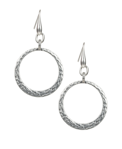 Patricia Nash Silver-tone Hammered Drop Hoop Earrings In Silver Ox