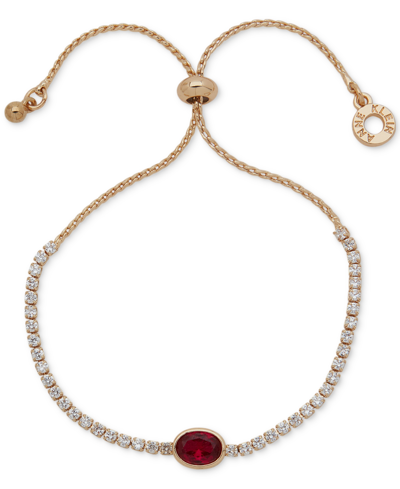 Anne Klein Gold-tone Crystal Oval Slider Tennis Bracelet In Red
