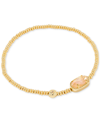Kendra Scott Grayson Crushed Gemstone Charm Beaded Stretch Bracelet In 14k Gold Plated In Golden Abalone