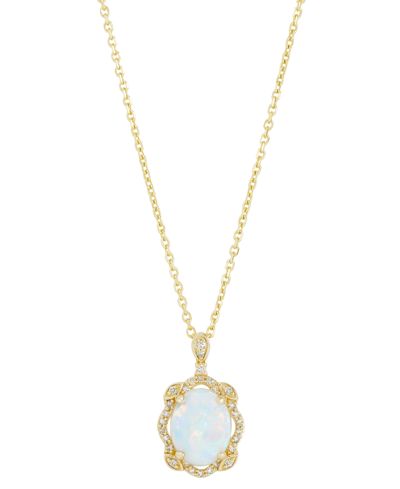 Macy's Opal (1 Ct. T.w.) & Diamond (1/10 Ct. T.w.) 18" Pendant Necklace In 14k Gold