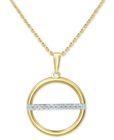 Macy's Diamond Circle Bar 18" Pendant Necklace (1/10 Ct. T.w.) In Sterling Silver Or 14k Gold-plated Sterli In Gold-plated Sterling Silver