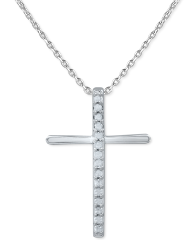 Macy's Diamond Cross 18" Pendant Necklace (1/10 Ct. T.w.) In Sterling Silver Or Sterling Silver & 14k Gold-