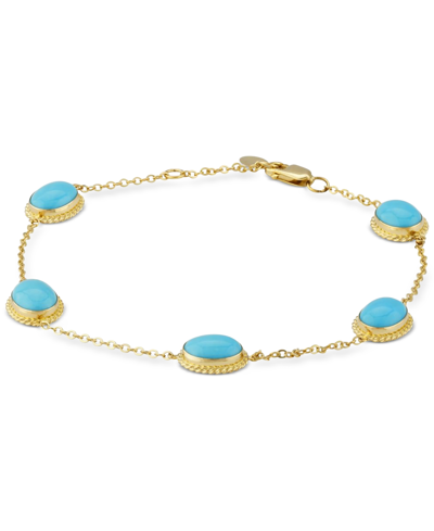 Macy's Genuine Sleeping Beauty Turquoise Chain Bracelet In 14k Yellow Gold