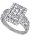 Macy's Diamond Round & Baguette Rectangular Cluster Ring (1-5/8 Ct. T.w.) In 14k White Gold In White Gold
