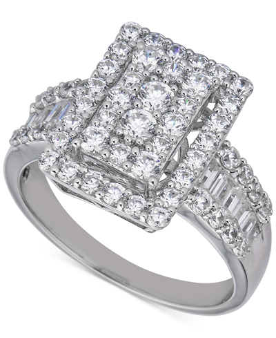 Macy's Diamond Round & Baguette Rectangular Cluster Ring (1-5/8 Ct. T.w.) In 14k White Gold