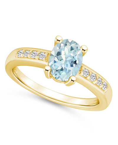 Macy's Aquamarine And Diamond Ring (1- 1/7 Ct.t.w And 1/8 Ct.t.w) 14k Yellow Gold