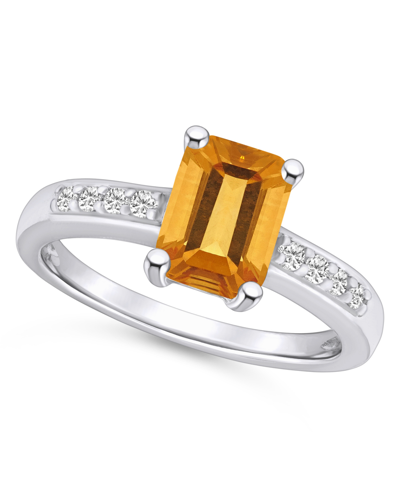Macy's Citrine (1-5/8 Ct .t.w.) And Diamond (1/8 Ct .t.w.) Ring In 14k Yellow Gold In White Gold
