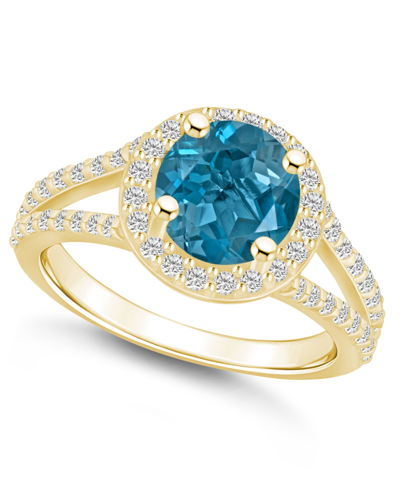 Macy's London Blue Topaz (2-3/8 Ct. T.w.) And Diamond (1/2 Ct. T.w.) Halo Ring In 14k Yellow Gold