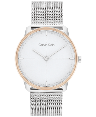 Calvin Klein Unisex Silver-tone Stainless Steel Mesh Bracelet Watch 35mm Women's Shoes