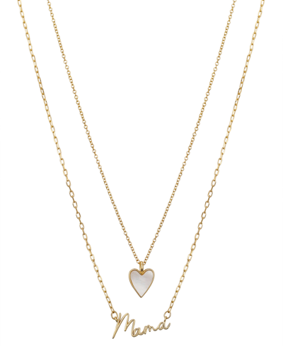 Unwritten Mother Of Pearl Inlay Heart And "mama" Necklace Set With Extender In 14k Gold Flash-plated