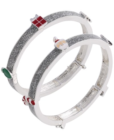 Charter Club Silver-tone 2-pc. Set Christmas Glitter Stretch Bracelets, Created For Macy's In Multi