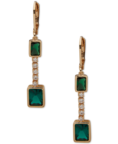 Anne Klein Gold-tone Pave Crystal Square Linear Earrings In Green