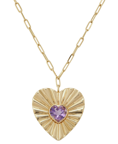 Macy's Amethyst (1-1/2ct.tw.) Heart Pendant 18" Necklace In 14k Gold-plated Sterling Silver In Gold Over Silver