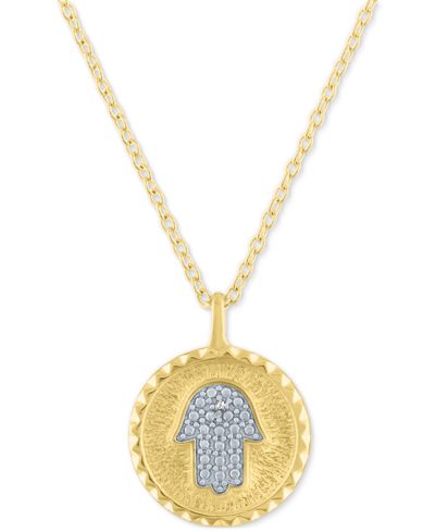 Macy's Diamond Accent Hamsa Hand Pendant Necklace In 14k Gold-plated Sterling Silver, 16" + 2" Extender