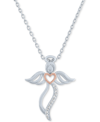 Macy's Diamond Accent Angel Heart Pendant Necklace In Sterling Silver & 14k Rose Gold-plate, 16" + 2" Exten In Sterling Silver