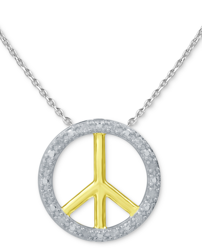 Macy's Diamond Peace Sign 18" Pendant Necklace (1/10 Ct. T.w.) In Sterling Silver Or Sterling Silver & 14k In Two-tone