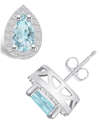 Macy's Aquamarine (1-3/8 Ct. T.w.) And Diamond (1/3 Ct. T.w.) Halo Stud Earrings In 14k White Gold In Aquamarine