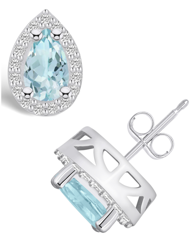 Macy's Aquamarine (1-3/8 Ct. T.w.) And Diamond (1/3 Ct. T.w.) Halo Stud Earrings In 14k White Gold