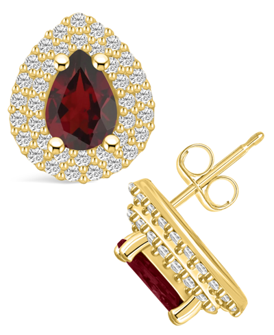 Macy's Garnet (1-3/4 Ct. T.w.) And Diamond (5/8 Ct. T.w.) Halo Stud Earrings In 14k Yellow Gold