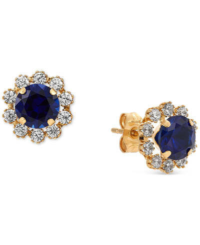 Macy's Lab-grown Sapphire (1-1/5 Ct. Tw.) & Lab-grown White Sapphire (5/8 Ct. T.w.) Halo Stud Earrings In 1