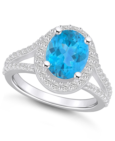 Macy's Blue Topaz (3-5/8 Ct. T.w.) And Diamond (3/4 Ct. T.w.) Halo Ring In 14k White Gold