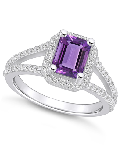 Macy's Amethyst (1-5/8 Ct. T.w.) And Diamond (1/2 Ct. T.w.) Halo Ring In 14k White Gold