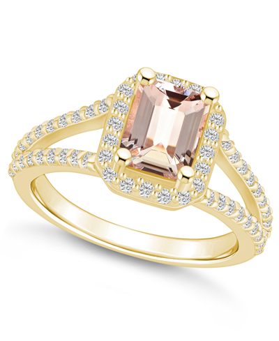 Macy's Morganite (1-3/8 Ct. T.w.) And Diamond (1/2 Ct. T.w.) Halo Ring In 14k Yellow Gold