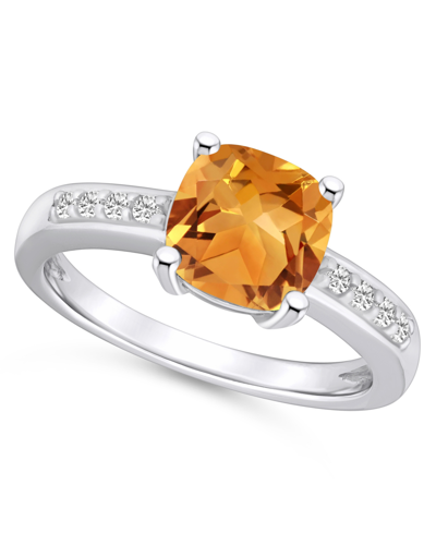 Macy's Citrine And Diamond Ring (2 Ct.t.w And 1/8 Ct.t.w) 14k White Gold