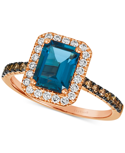 Le Vian Deep Sea Blue Topaz (1-5/8 Ct. T.w.) & Diamond (3/8 Ct. T.w.) Halo Ring In 14k Rose Gold (also In Am In Citrine