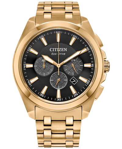 Citizen Eco-drive Men's Chronograph Classic Gold-tone Stainless Steel Bracelet Watch 41mm In Black